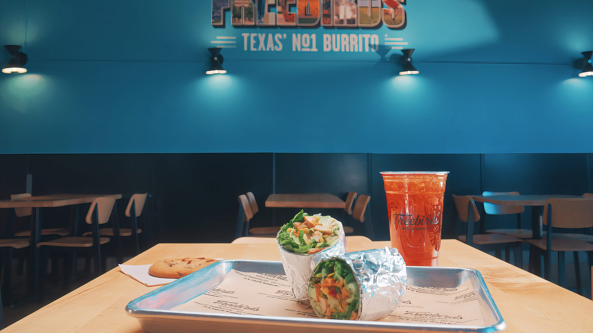 Freebirds Pick Yours Meal with Agave Adobo burrito, salad, drink, and cookie