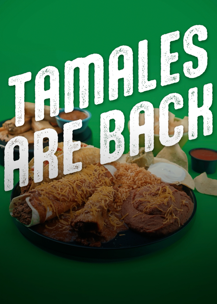 Taco Bueno Tamales Are Back holiday campaign featuring tamale combo platter
