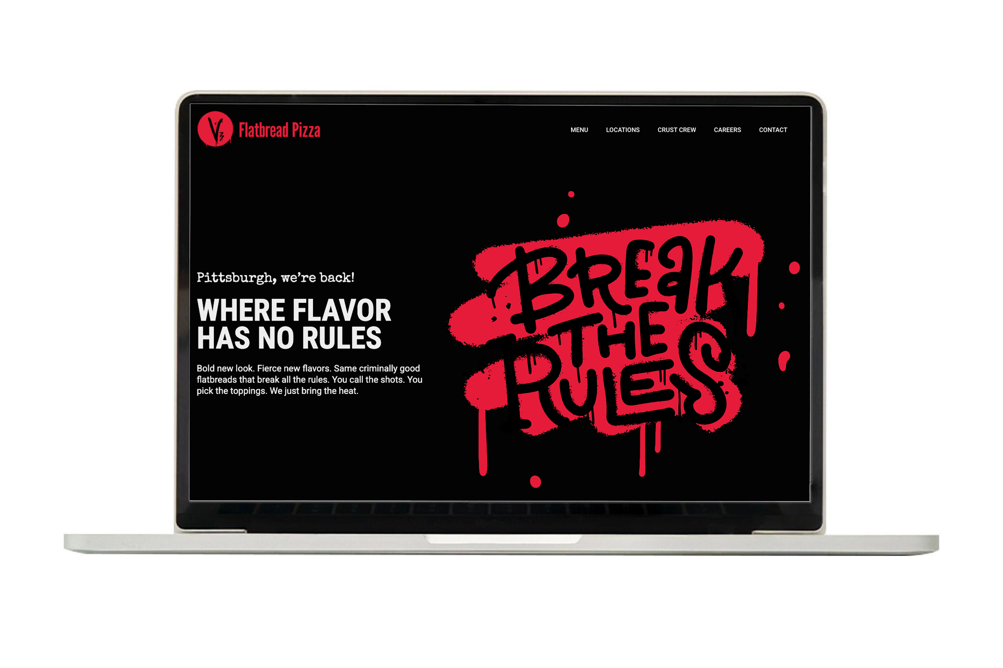 New V3 Flatbread Pizza website concept with Break the Rules brand messaging